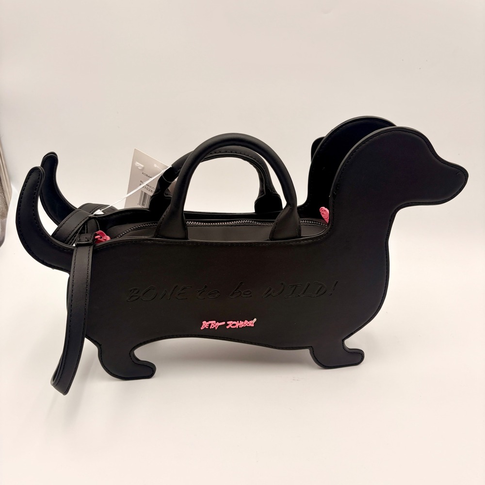 Betsey Johnson Halloween XOBARK Skeleton Dachshund Crossbody Bag Black Doxie Bag - Picture 6 of 14